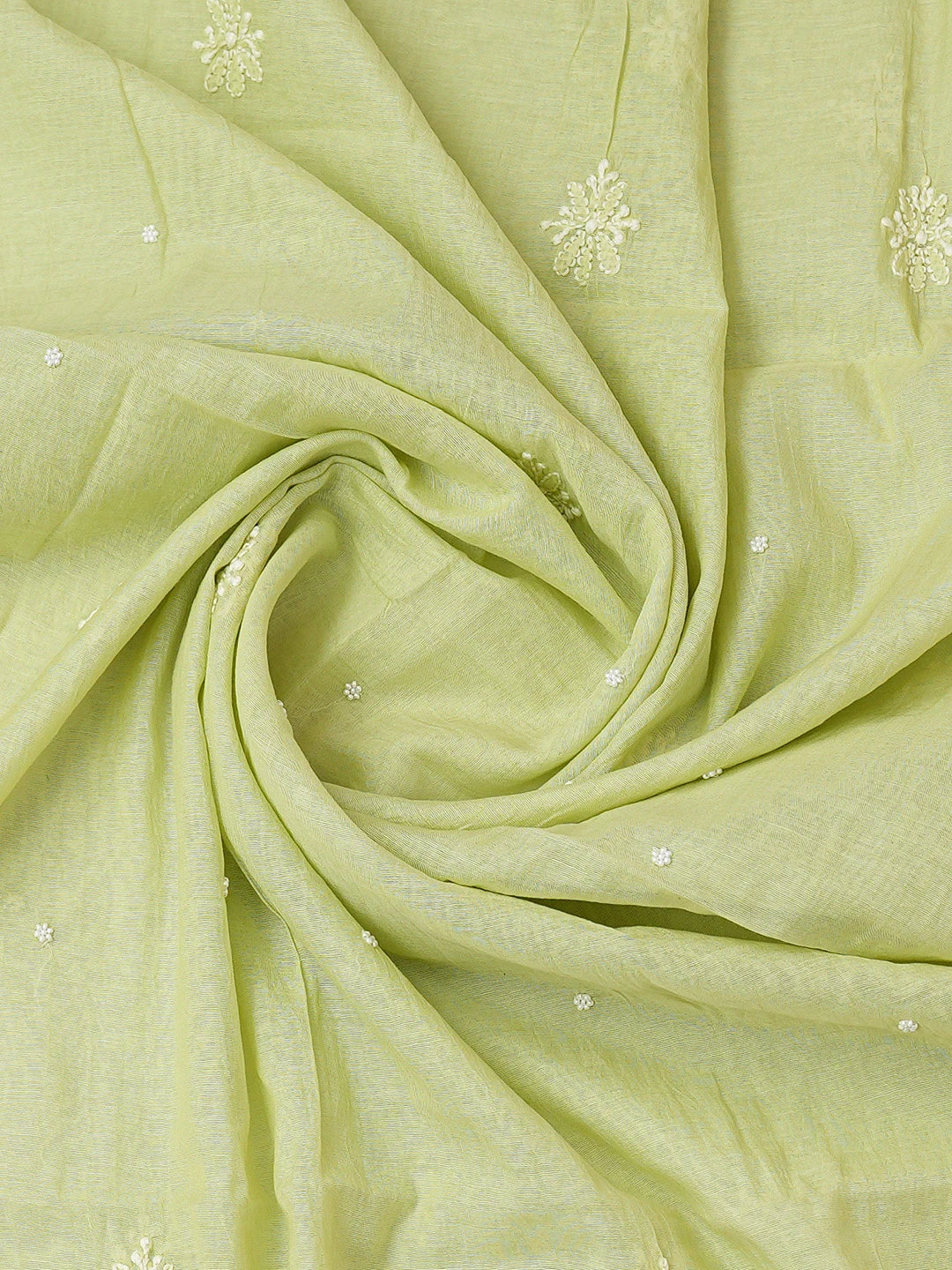 Ada Hand Embroidered Tea Green Chanderi Lucknowi Chikankari Unstitched Kurta Dupatta Set With Cutdana Work 01A737359