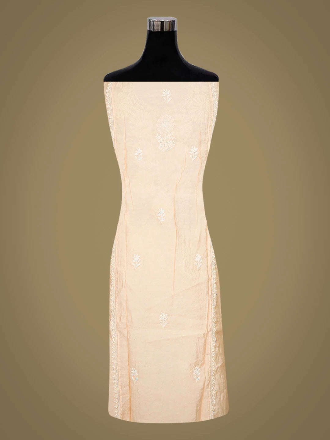 Ada Hand Embroidered Peach Chanderi Lucknowi Chikankari Semi-stitched Kurta Dupatta Set With Pearl Work 01A737425
