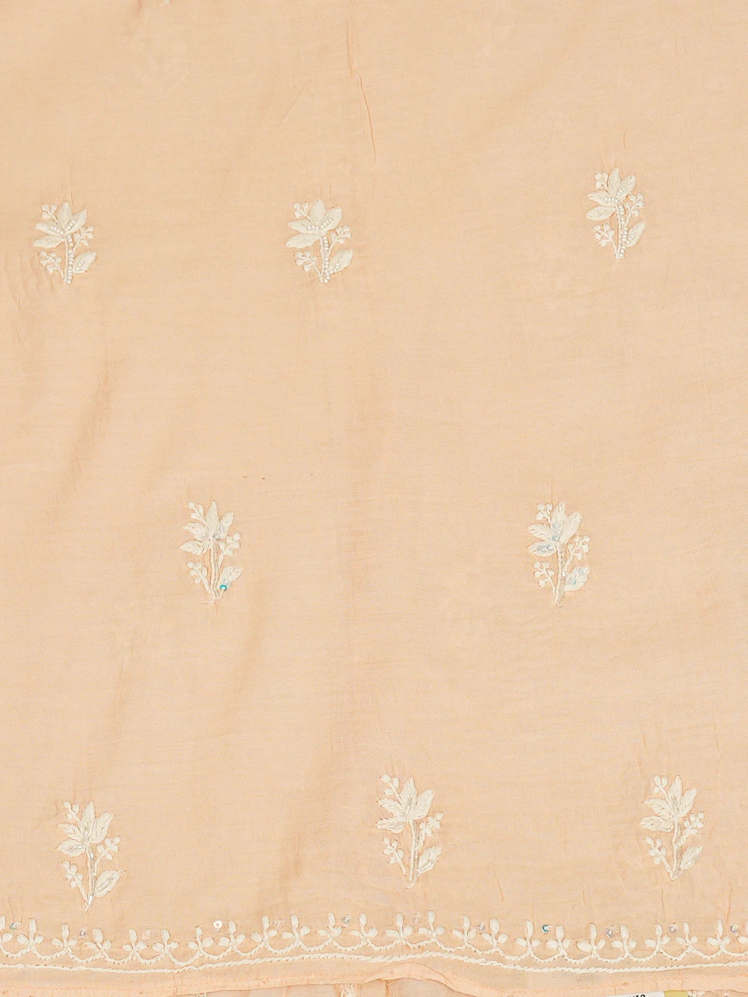 Ada Hand Embroidered Peach Chanderi Lucknowi Chikankari Semi-stitched Kurta Dupatta Set With Pearl Work 01A737425