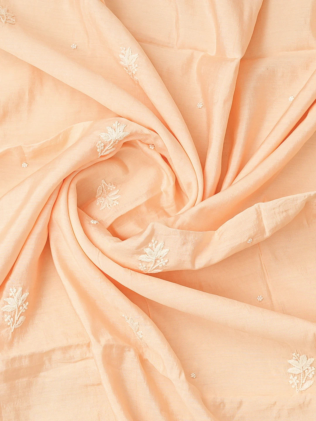 Ada Hand Embroidered Peach Chanderi Lucknowi Chikankari Semi-stitched Kurta Dupatta Set With Pearl Work 01A737425