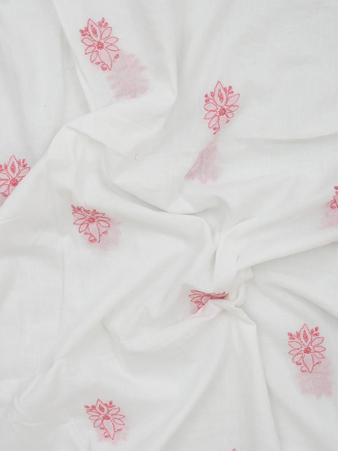 Ada Hand Embroidered White Cotton Lucknowi Chikankari Unstitched Kurta Dupatta Set 01A743490