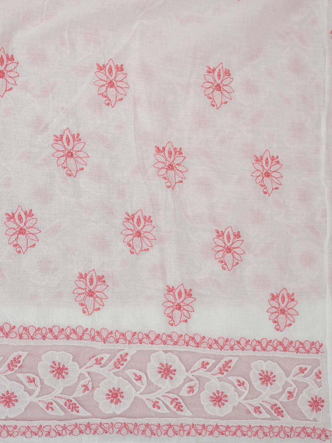 Ada Hand Embroidered White Cotton Lucknowi Chikankari Unstitched Kurta Dupatta Set 01A743490