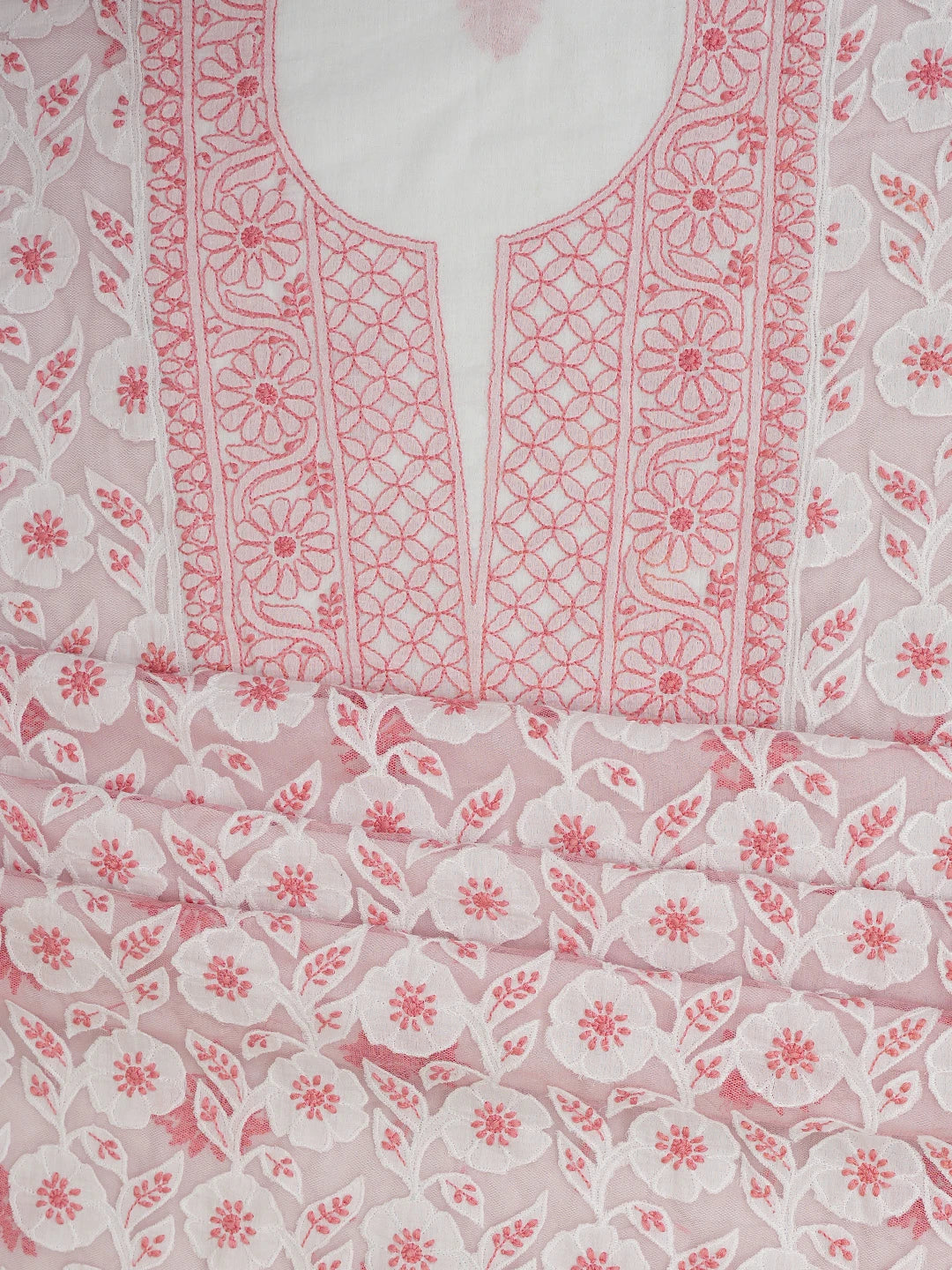 Ada Hand Embroidered White Cotton Lucknowi Chikankari Unstitched Kurta Dupatta Set 01A743490
