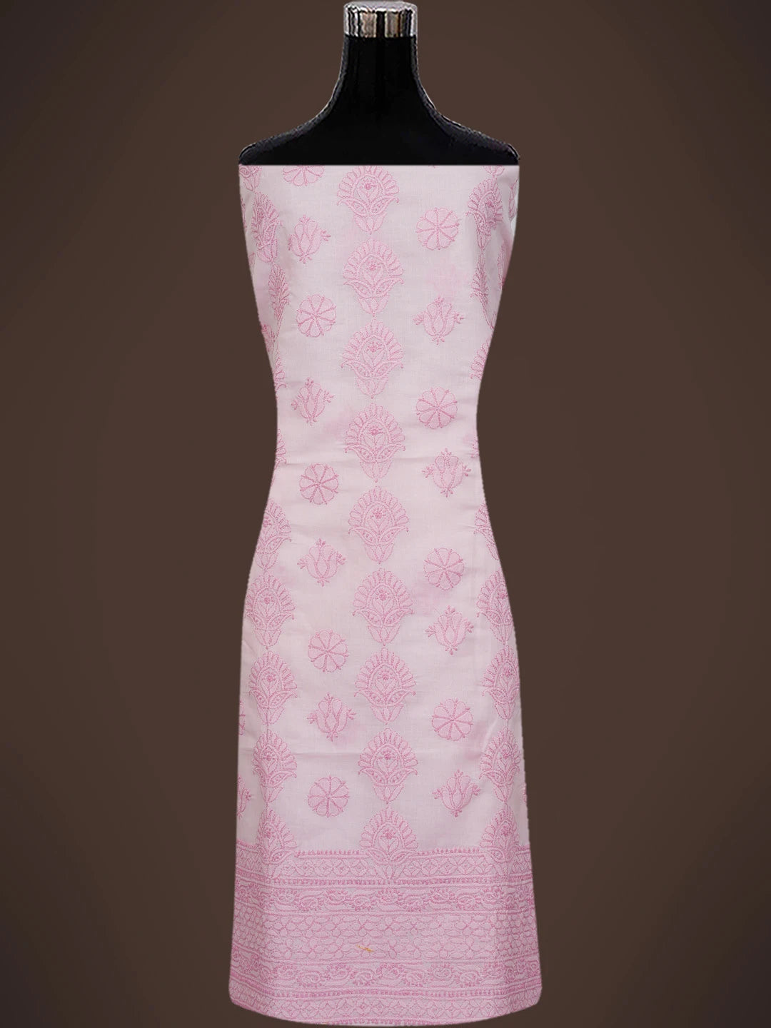 Ada Hand Embroidered Salmon Pink Cotton Lucknowi Chikankari Unstitched Suit Piece 01A742611