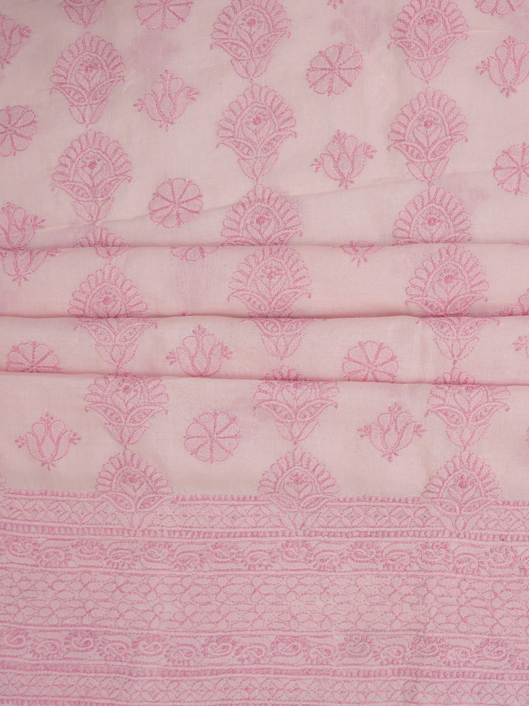 Ada Hand Embroidered Salmon Pink Cotton Lucknowi Chikankari Unstitched Suit Piece 01A742611