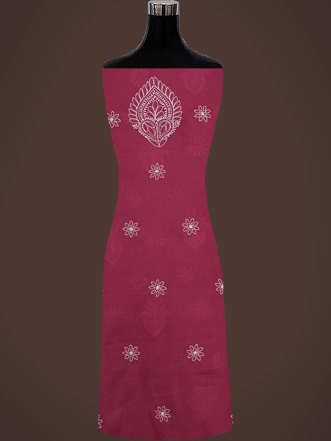 Ada Hand Embroidered Aesthetic Maroon Cotton Lucknowi Chikankari Unstitched Suit Piece 01A731814