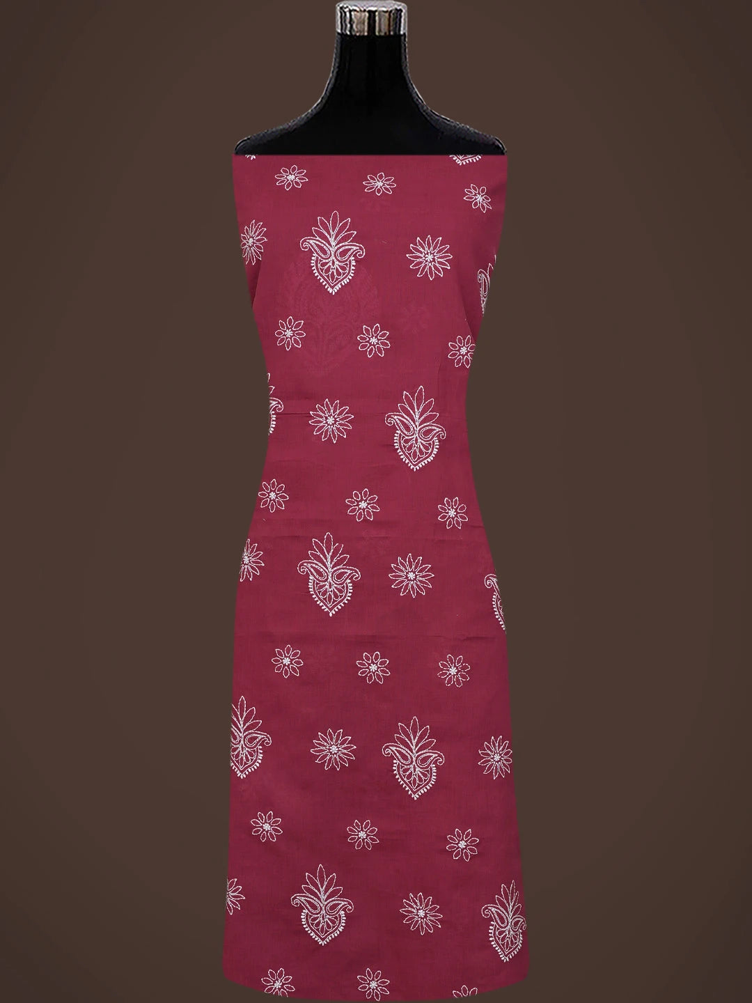 Ada Hand Embroidered Aesthetic Maroon Cotton Lucknowi Chikankari Unstitched Suit Piece 01A731814