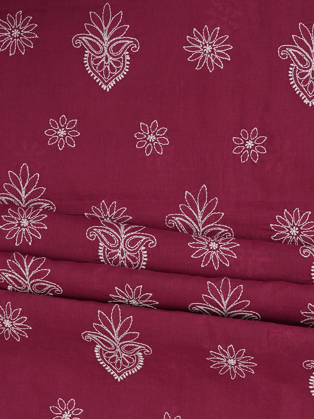 Ada Hand Embroidered Aesthetic Maroon Cotton Lucknowi Chikankari Unstitched Suit Piece 01A731814