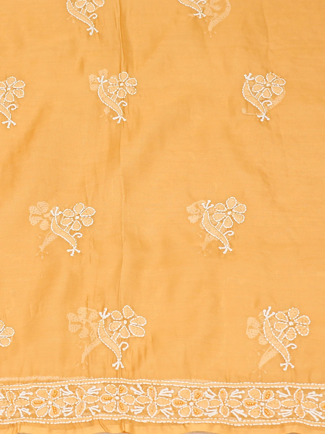 Ada Hand Embroidered Fawn Organza Lucknowi Chikankari Unstitched Kurta Dupatta Set With Pearl Work 01A737320