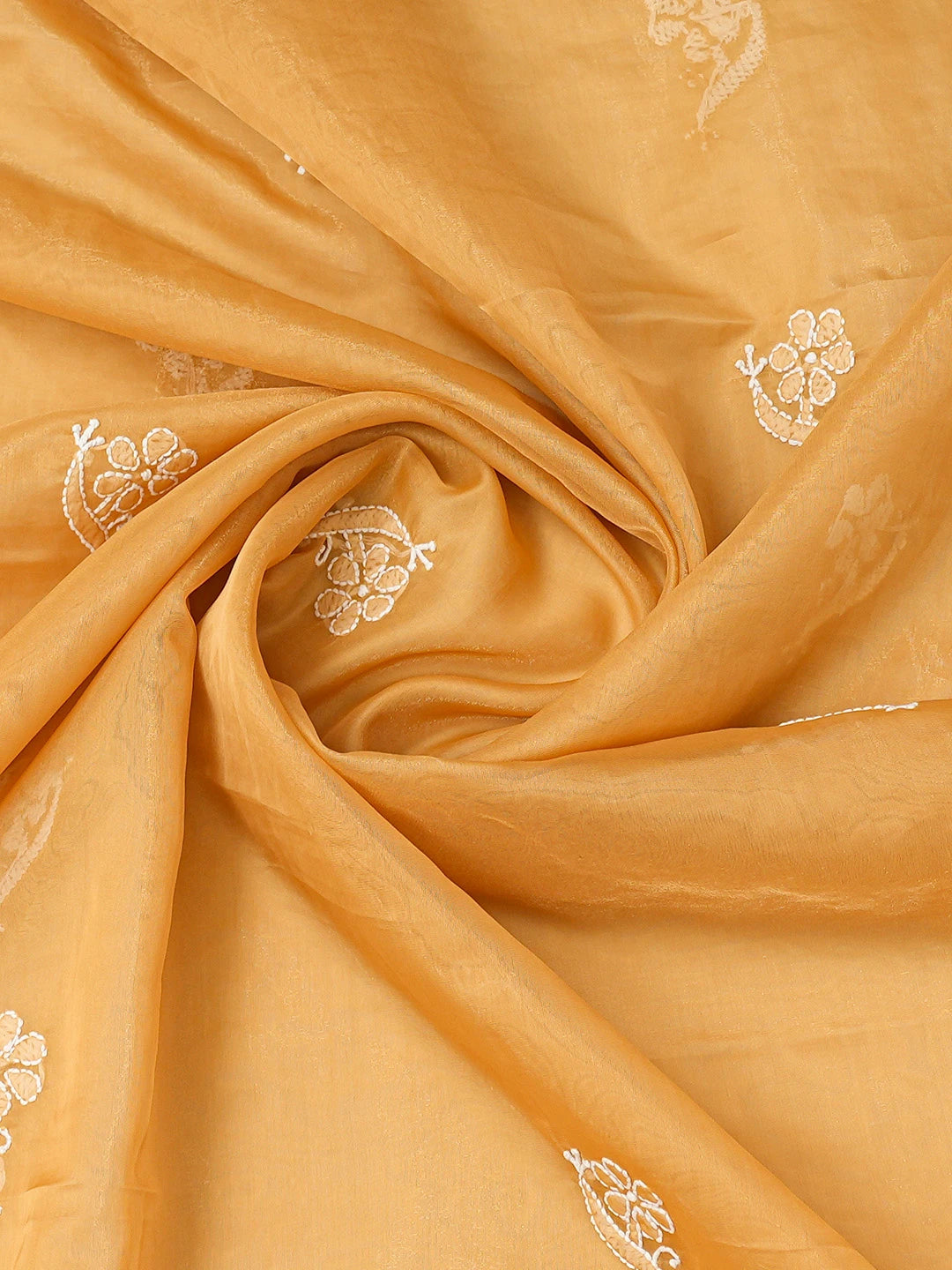 Ada Hand Embroidered Fawn Organza Lucknowi Chikankari Unstitched Kurta Dupatta Set With Pearl Work 01A737320