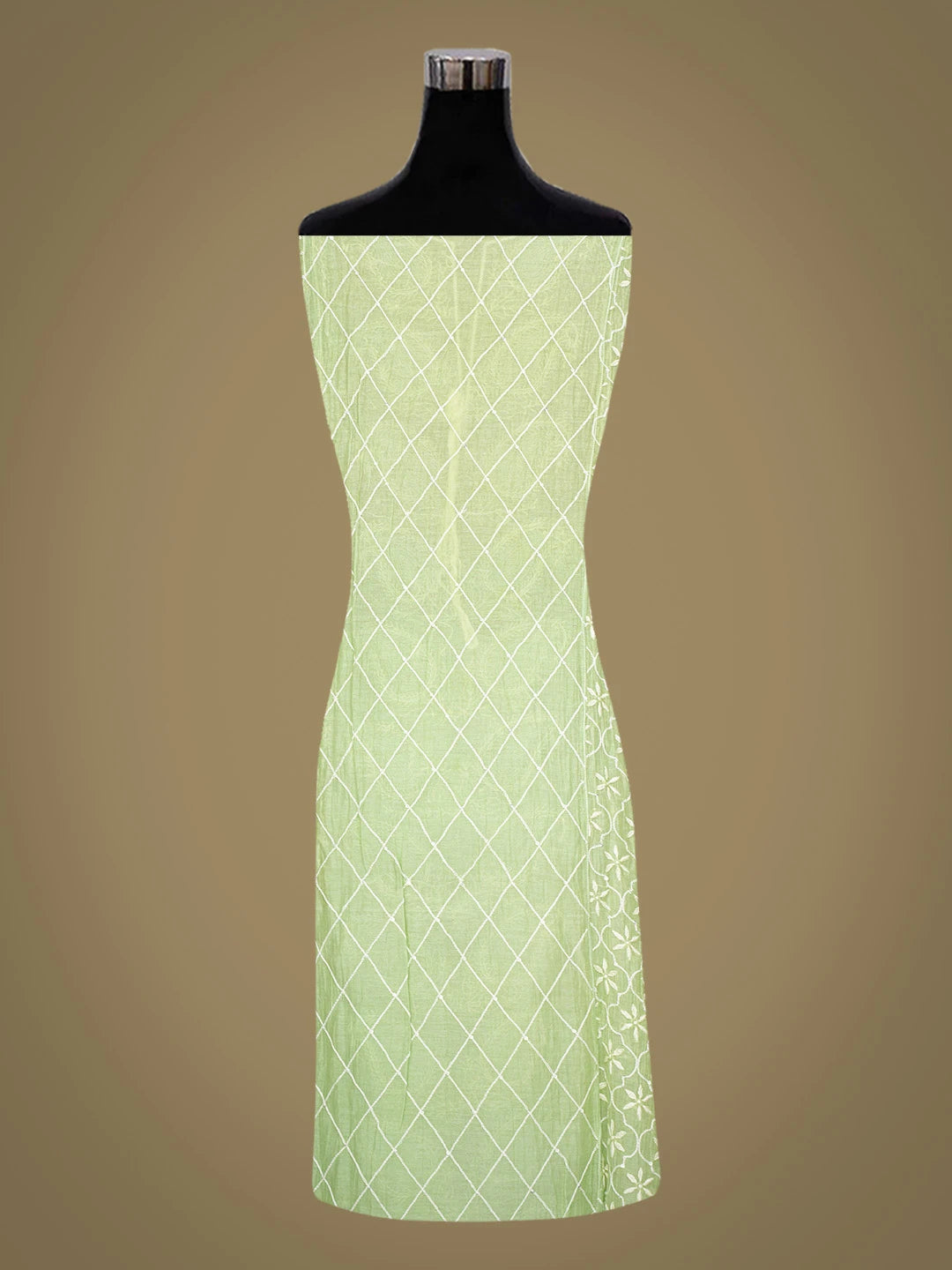 Ada Hand Embroidered Light Green Chanderi Lucknowi Chikankari Semi-stitched Kurta Dupatta Set With Cutdana Work 01A744434