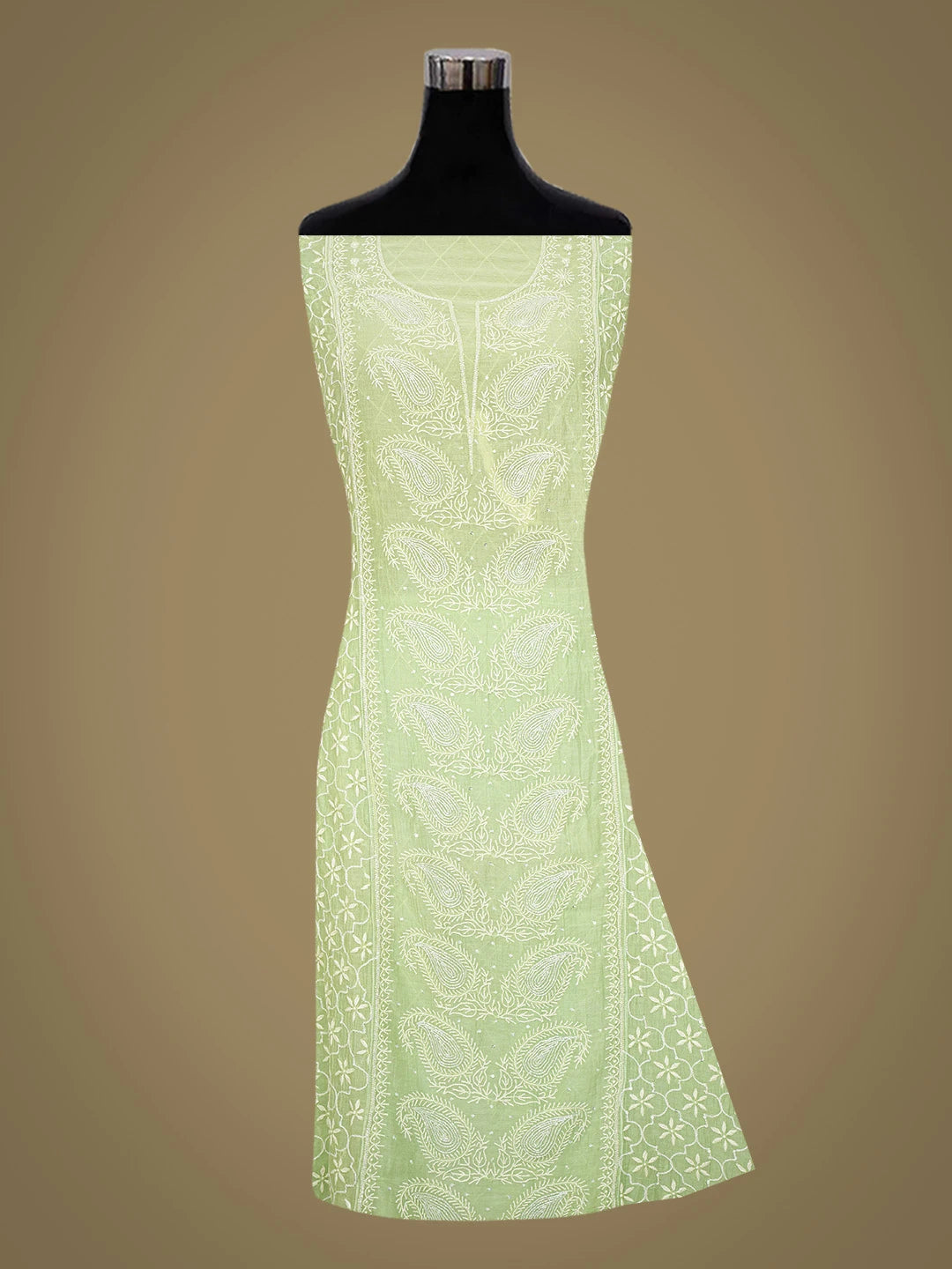 Ada Hand Embroidered Light Green Chanderi Lucknowi Chikankari Semi-stitched Kurta Dupatta Set With Cutdana Work 01A744434