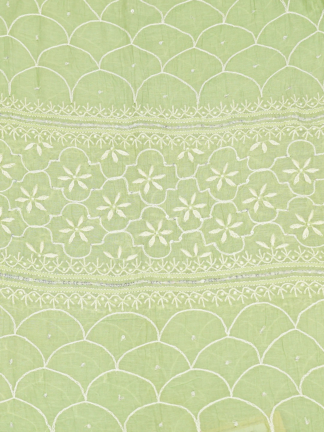 Ada Hand Embroidered Light Green Chanderi Lucknowi Chikankari Semi-stitched Kurta Dupatta Set With Cutdana Work 01A744434