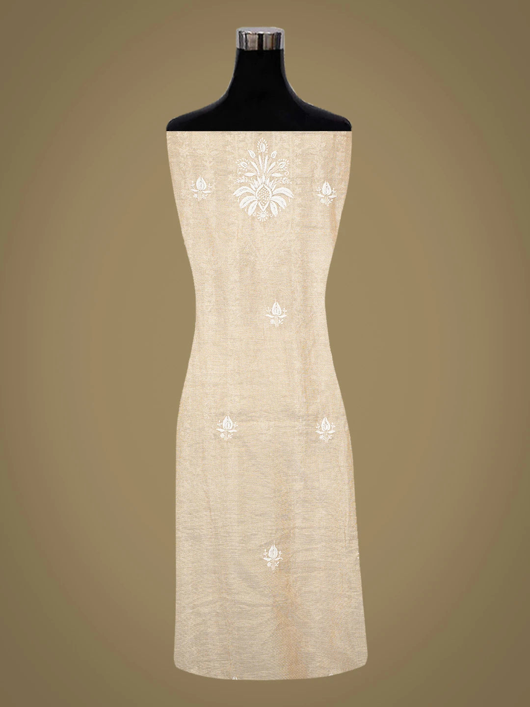 Ada Hand Embroidered Fawn Tissue Lucknowi Chikankari Unstitched Kurta Dupatta Set With Pearl Work 01A736989