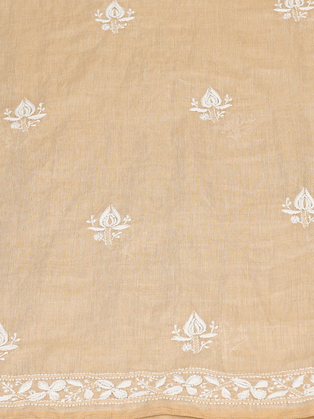 Ada Hand Embroidered Fawn Tissue Lucknowi Chikankari Unstitched Kurta Dupatta Set With Pearl Work 01A736989