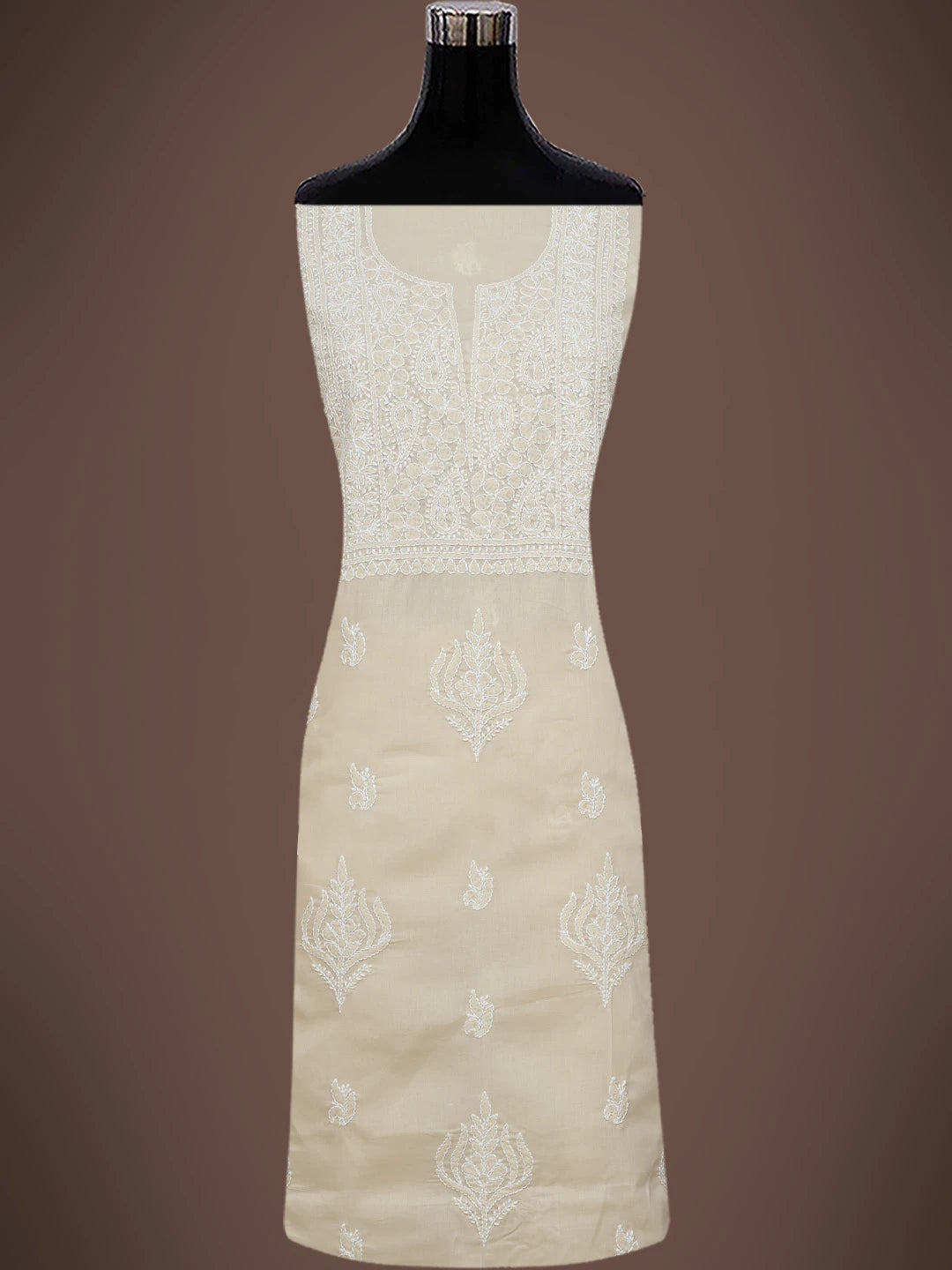 Ada Hand Embroidered Fawn Cotton Lucknowi Chikankari Unstitched Kurta Piece 01A751796
