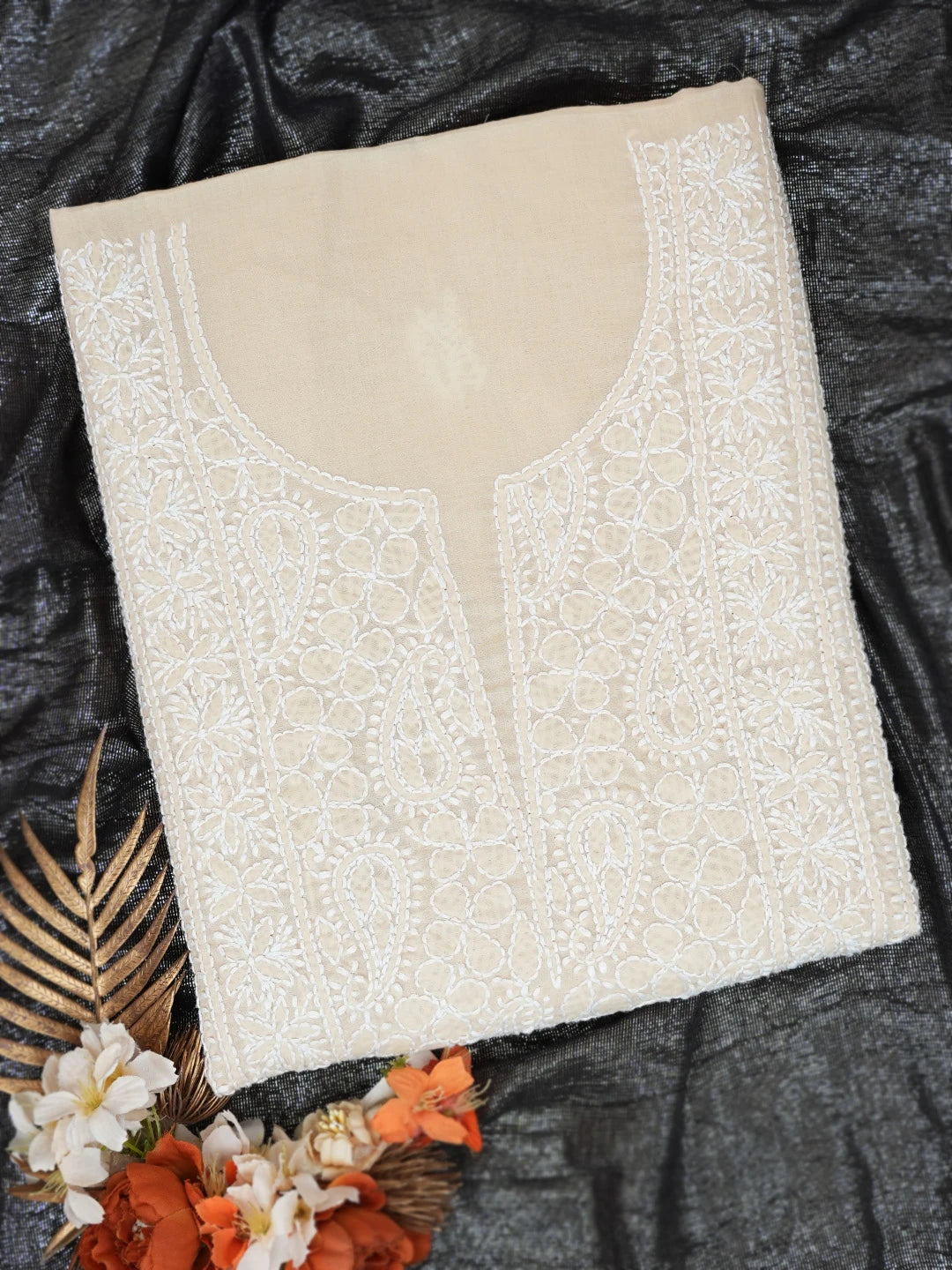 Ada Hand Embroidered Fawn Cotton Lucknowi Chikankari Unstitched Kurta Piece 01A751796
