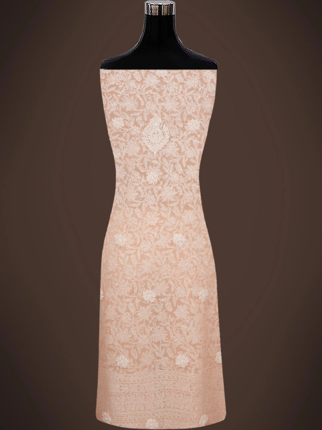 Ada Hand Embroidered Peach Georgette Lucknowi Chikankari Unstitched Kurta Piece 01A749988