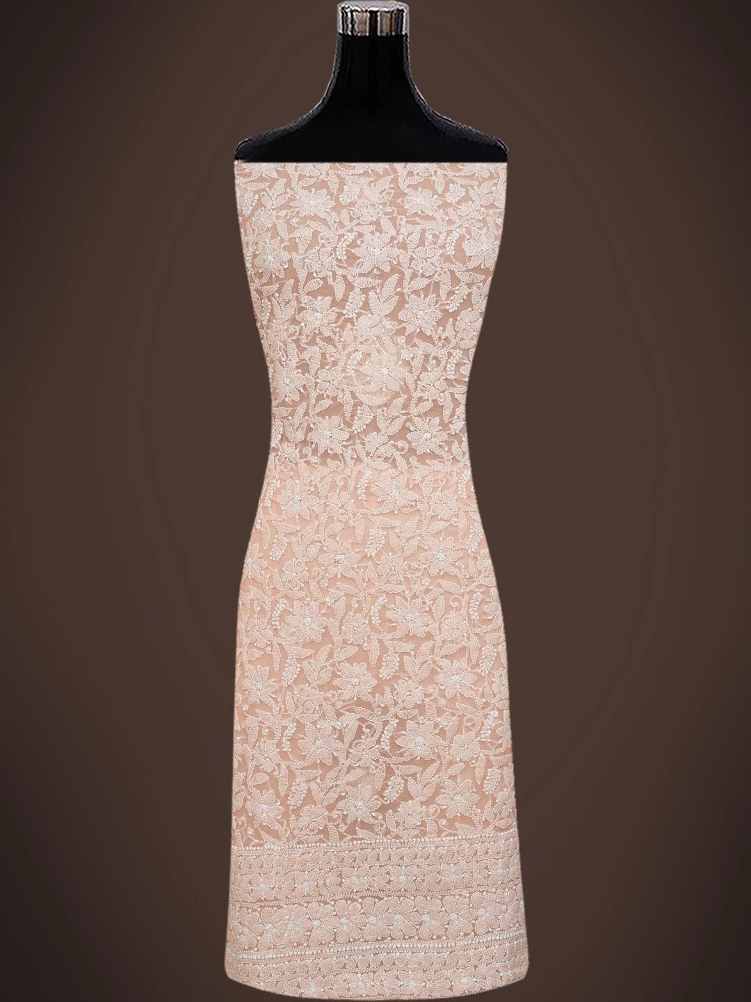 Ada Hand Embroidered Peach Georgette Lucknowi Chikankari Unstitched Kurta Piece 01A749988