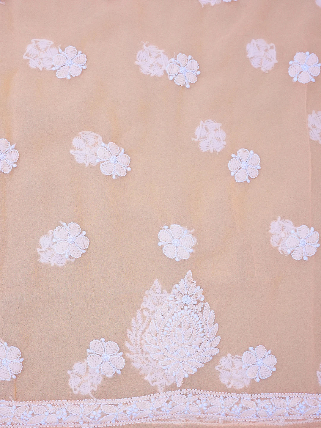 Ada Hand Embroidered Peach Georgette Lucknowi Chikankari Unstitched Kurta Piece 01A749988