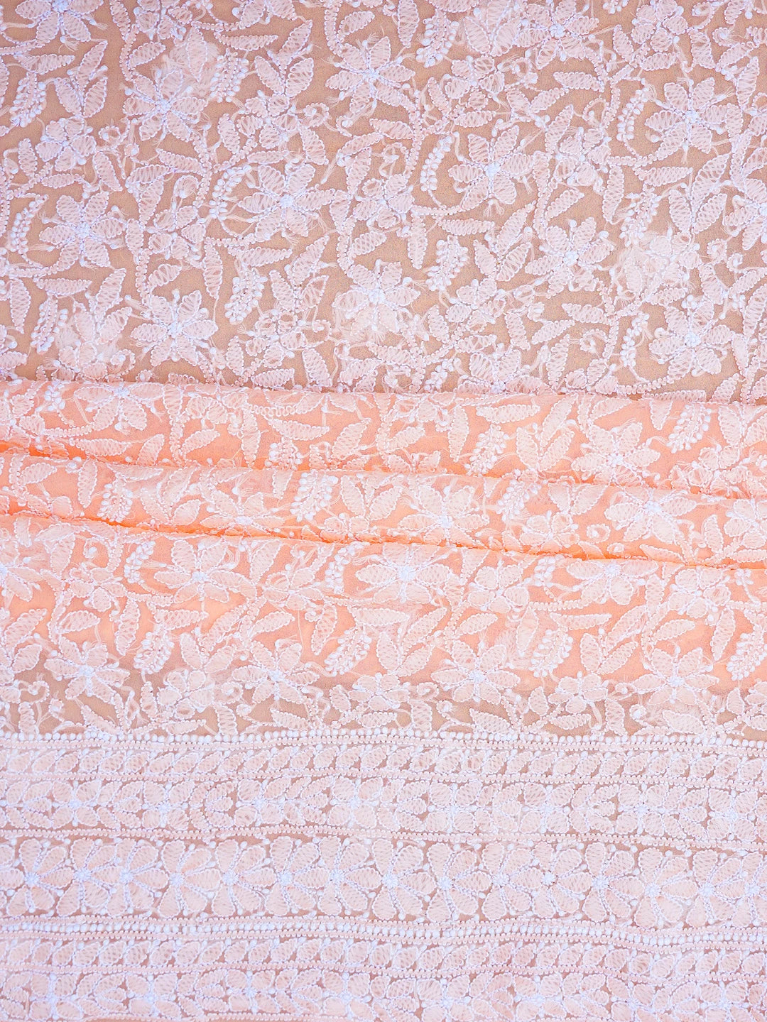 Ada Hand Embroidered Peach Georgette Lucknowi Chikankari Unstitched Kurta Piece 01A749988