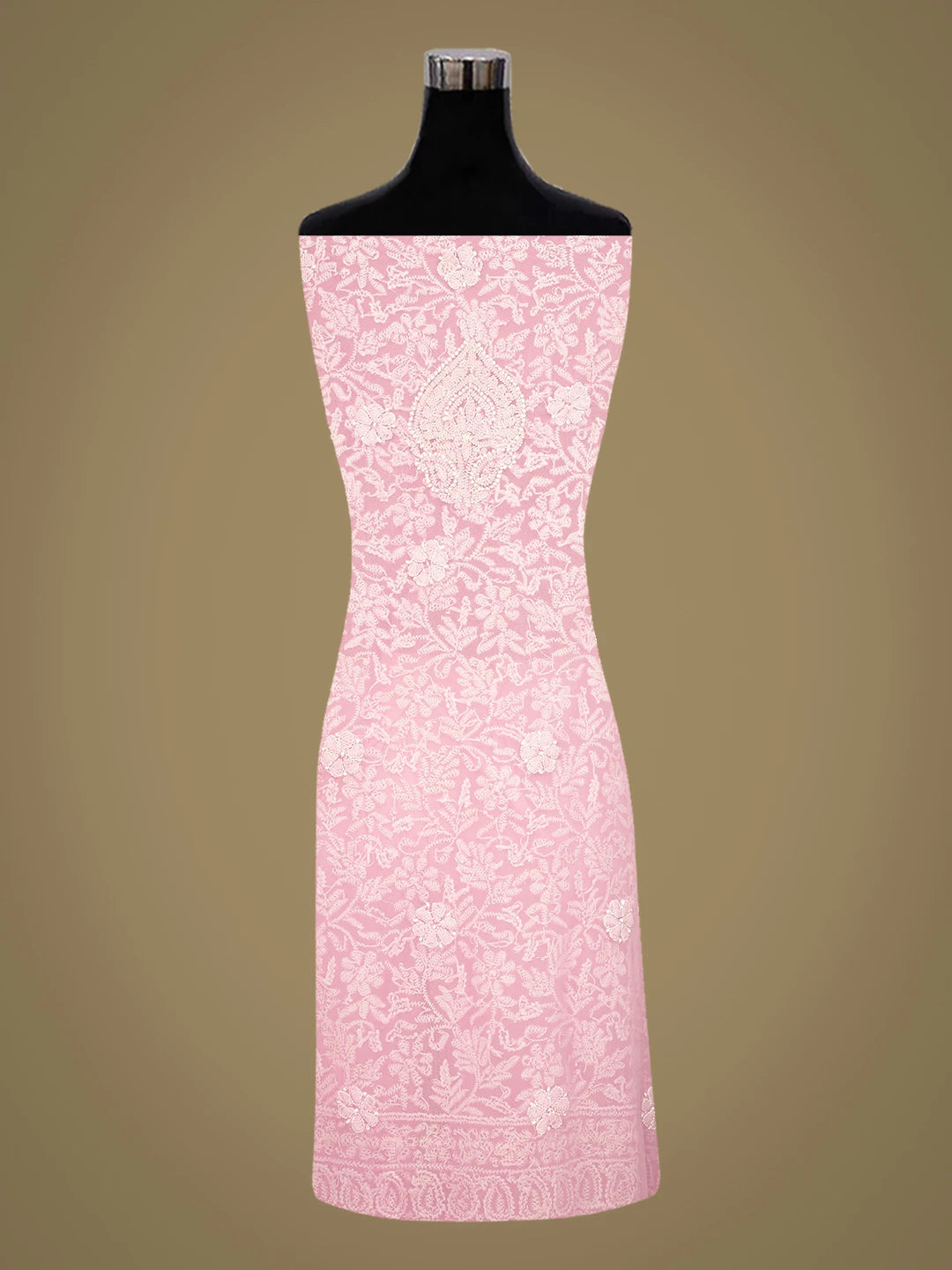 Ada Hand Embroidered Pink Georgette Lucknowi Chikankari Unstitched Kurta Piece 01A750002