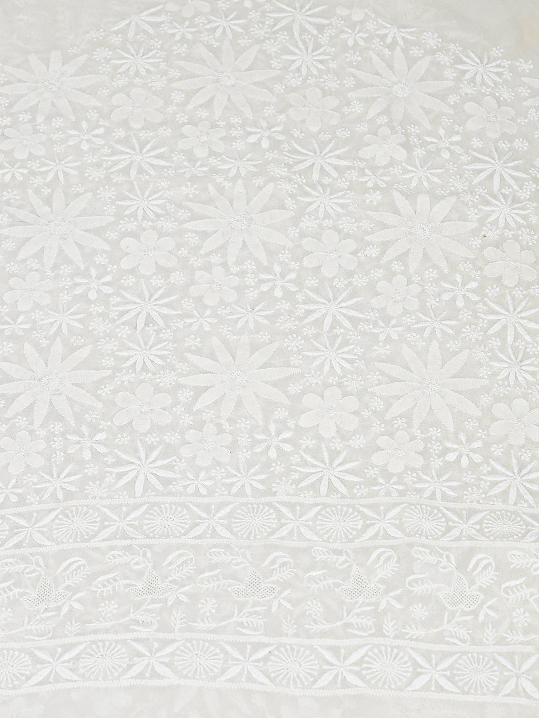 Ada Hand Embroidered White Pure Georgette Lucknowi Chikankari Unstitched Kurta Piece A21479