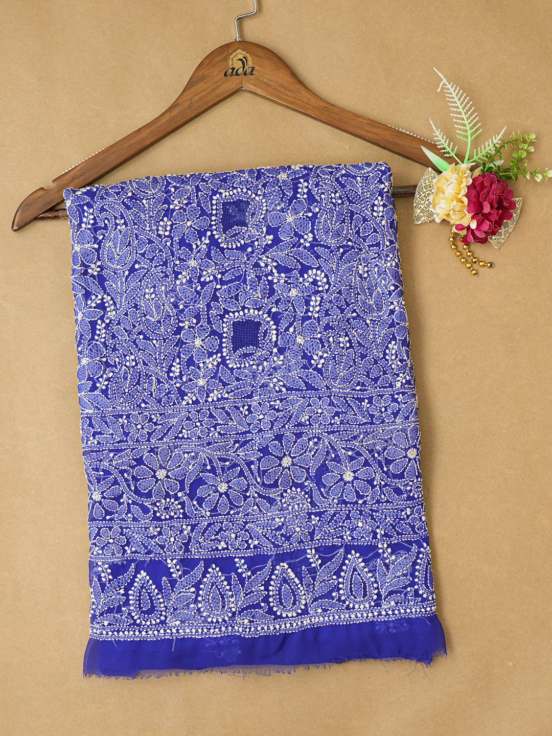 Ada Hand Embroidered Blue Georgette Lucknowi Chikankari Unstitched Kurta Piece 01A736935