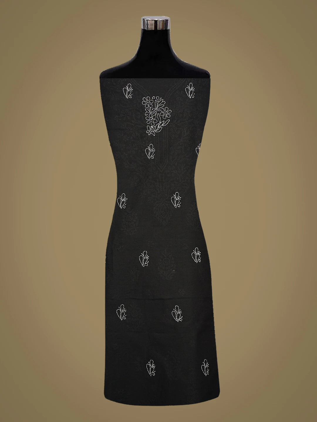 Ada Hand Embroidered Black Cotton Lucknowi Chikankari Unstitched Kurta Piece 01A725151