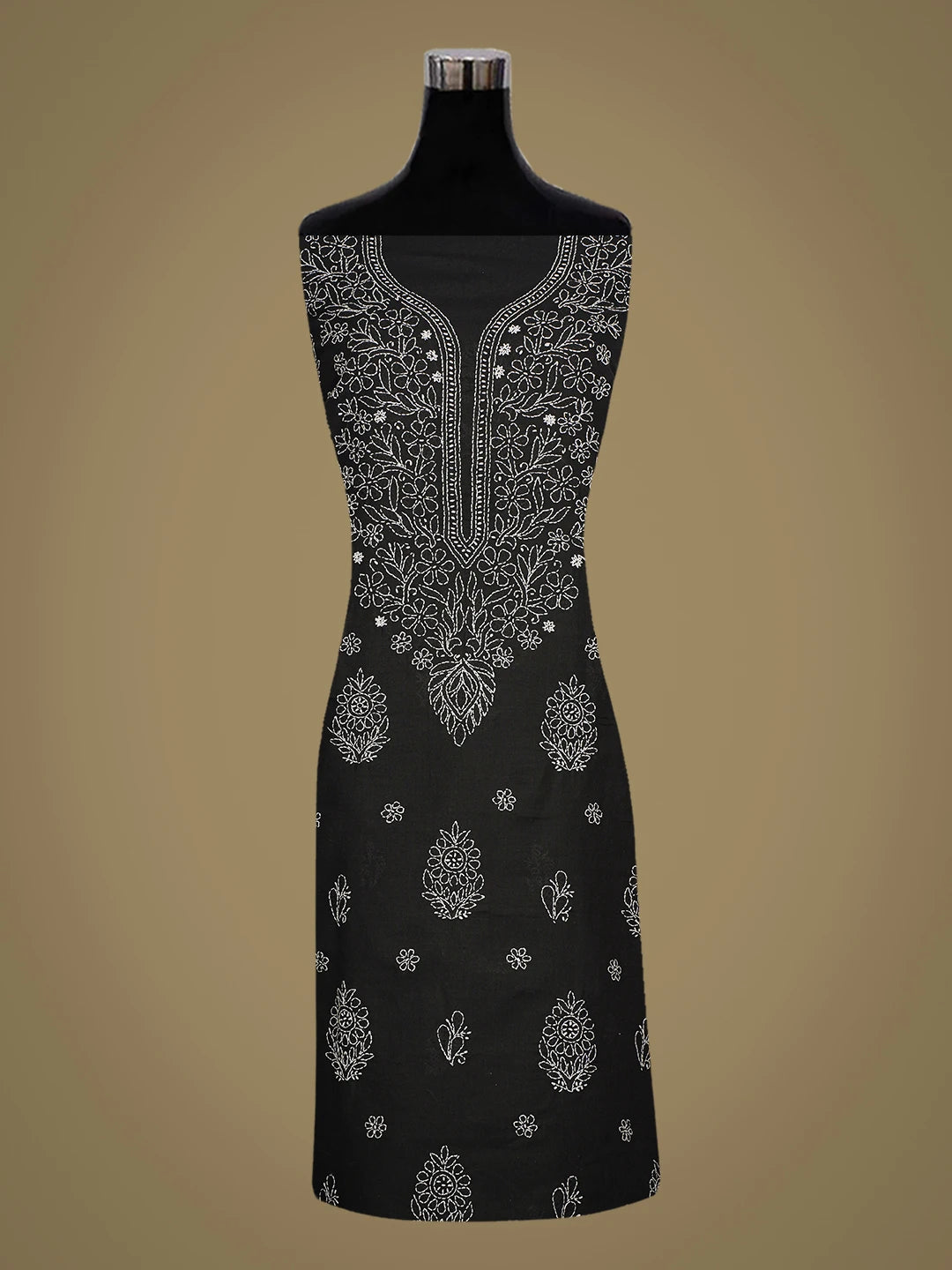 Ada Hand Embroidered Black Cotton Lucknowi Chikankari Unstitched Kurta Piece 01A725151