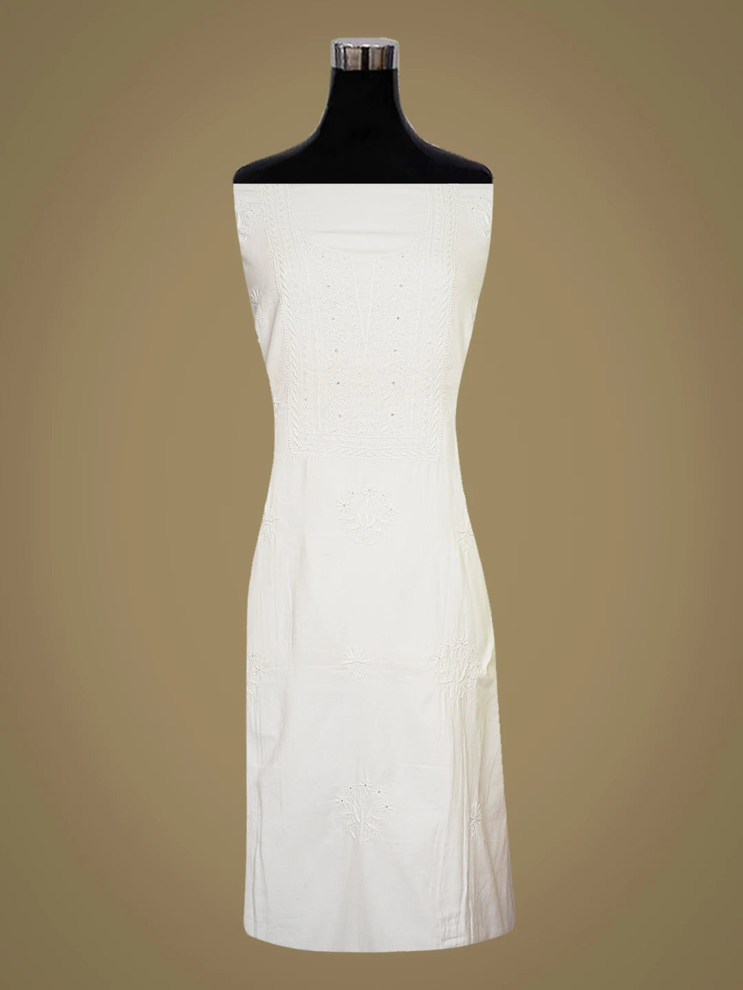 Ada Hand Embroidered White Cotton Lucknowi Chikankari Unstitched Kurta Piece A578241
