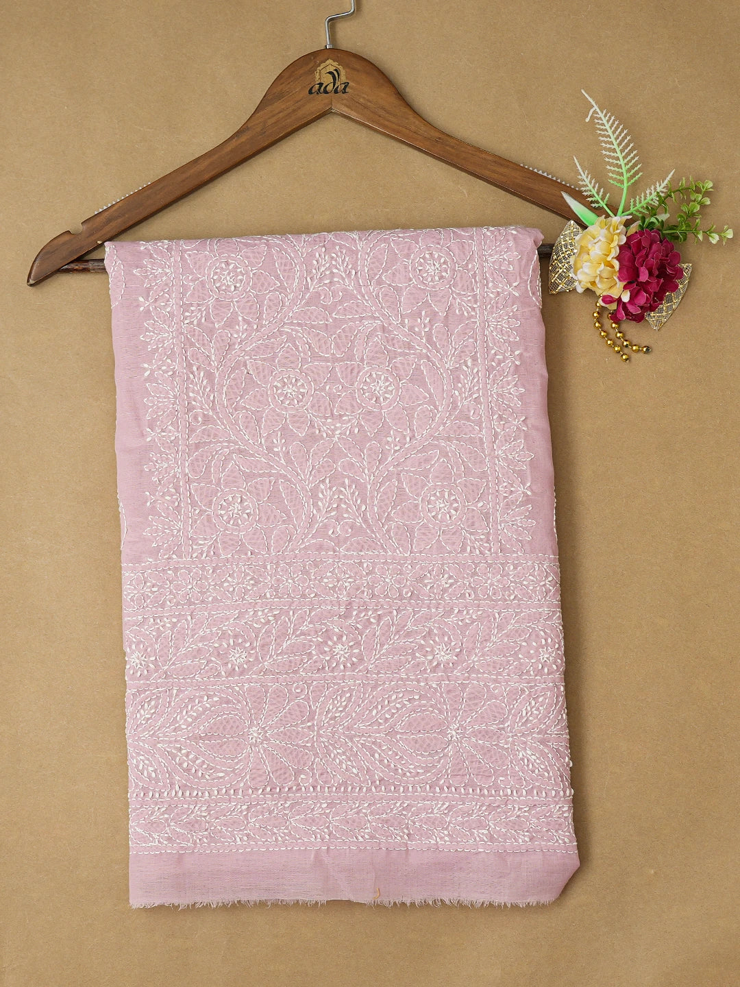 Ada Hand Embroidered Lavender Pink Cotton Lucknowi Chikankari Unstitched Kurta Piece 01A759442
