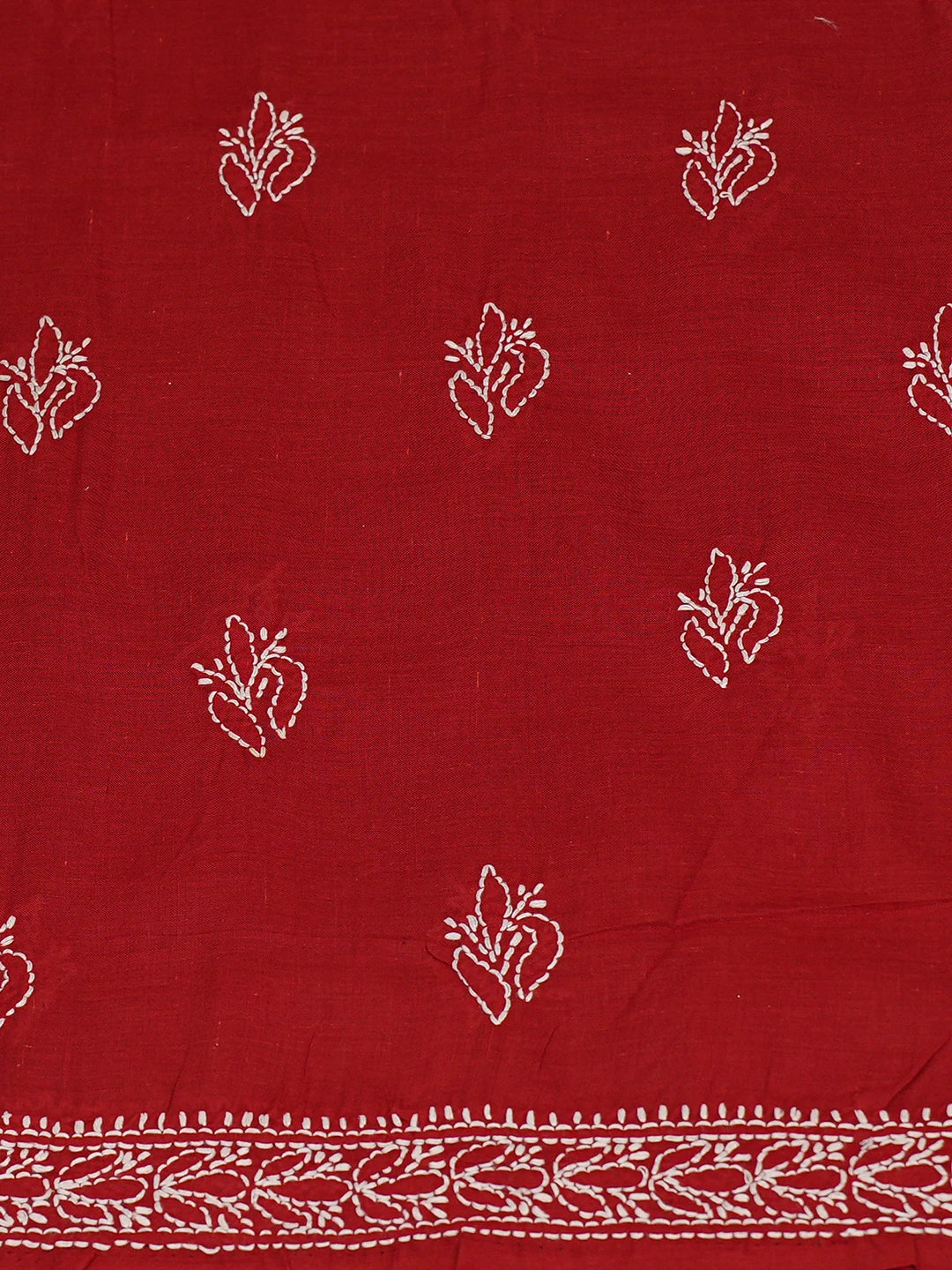 Ada Hand Embroidered Red Cotton Lucknowi Chikankari Unstitched Kurta Piece 01A724651