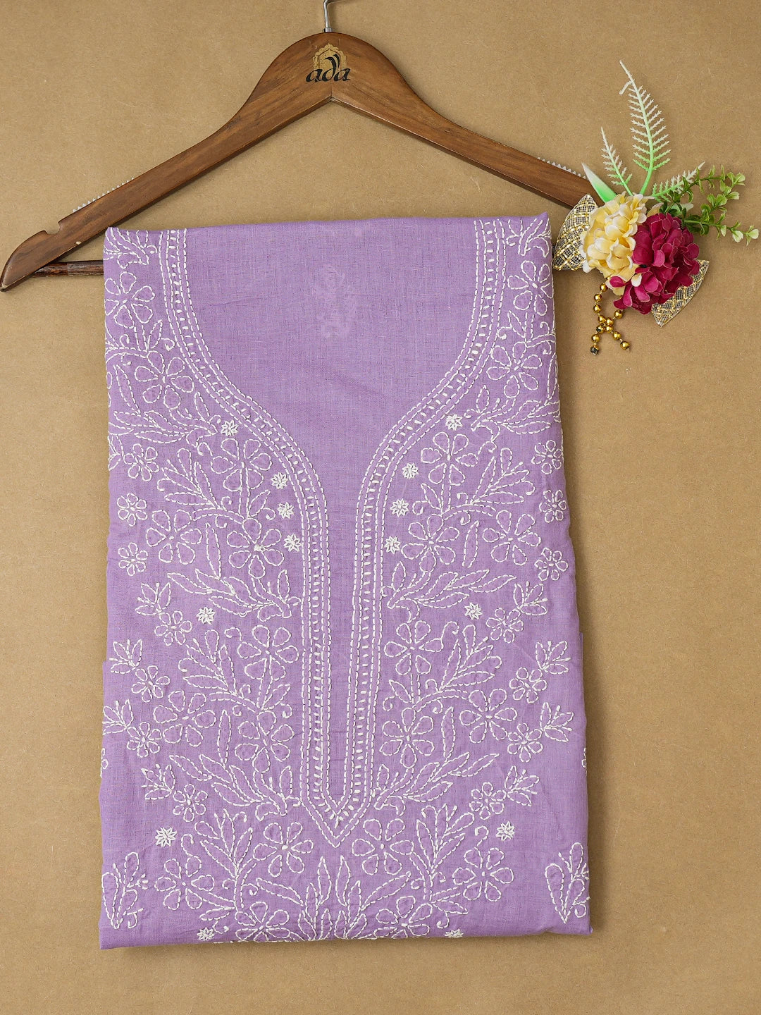 Ada Hand Embroidered Mauve Cotton Lucknowi Chikankari Unstitched Kurta Piece 01A704014