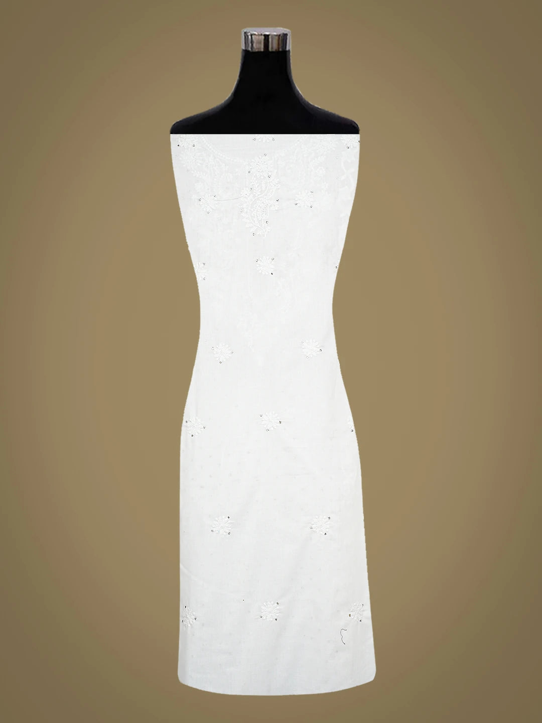 Ada Hand Embroidered White Cotton Lucknowi Chikankari Unstitched Kurta Piece With Mukaish Work A318835