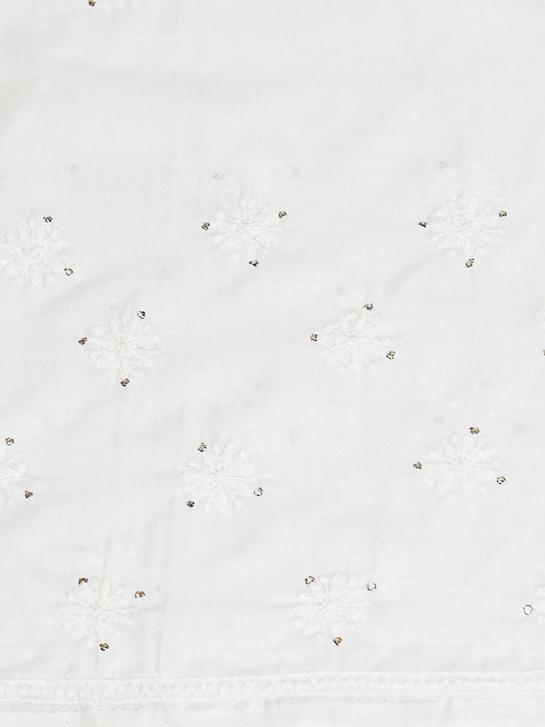 Ada Hand Embroidered White Cotton Lucknowi Chikankari Unstitched Kurta Piece With Mukaish Work A318835