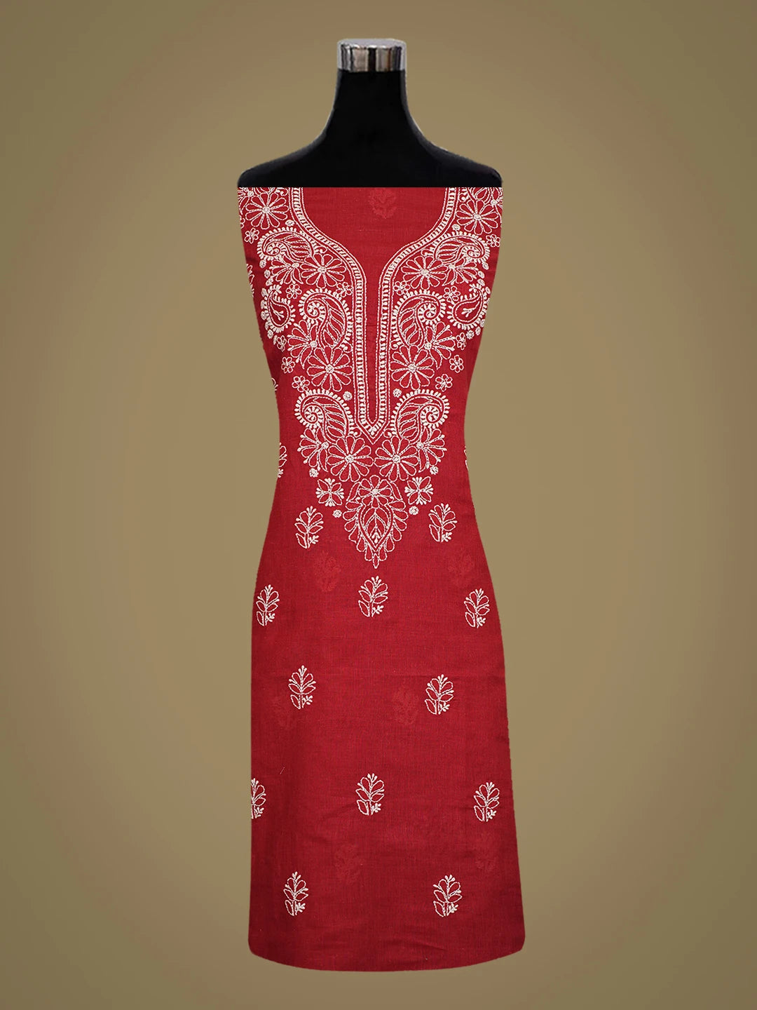 Ada Hand Embroidered Maroon Cotton Lucknowi Chikankari Unstitched Kurta Piece 01A759458