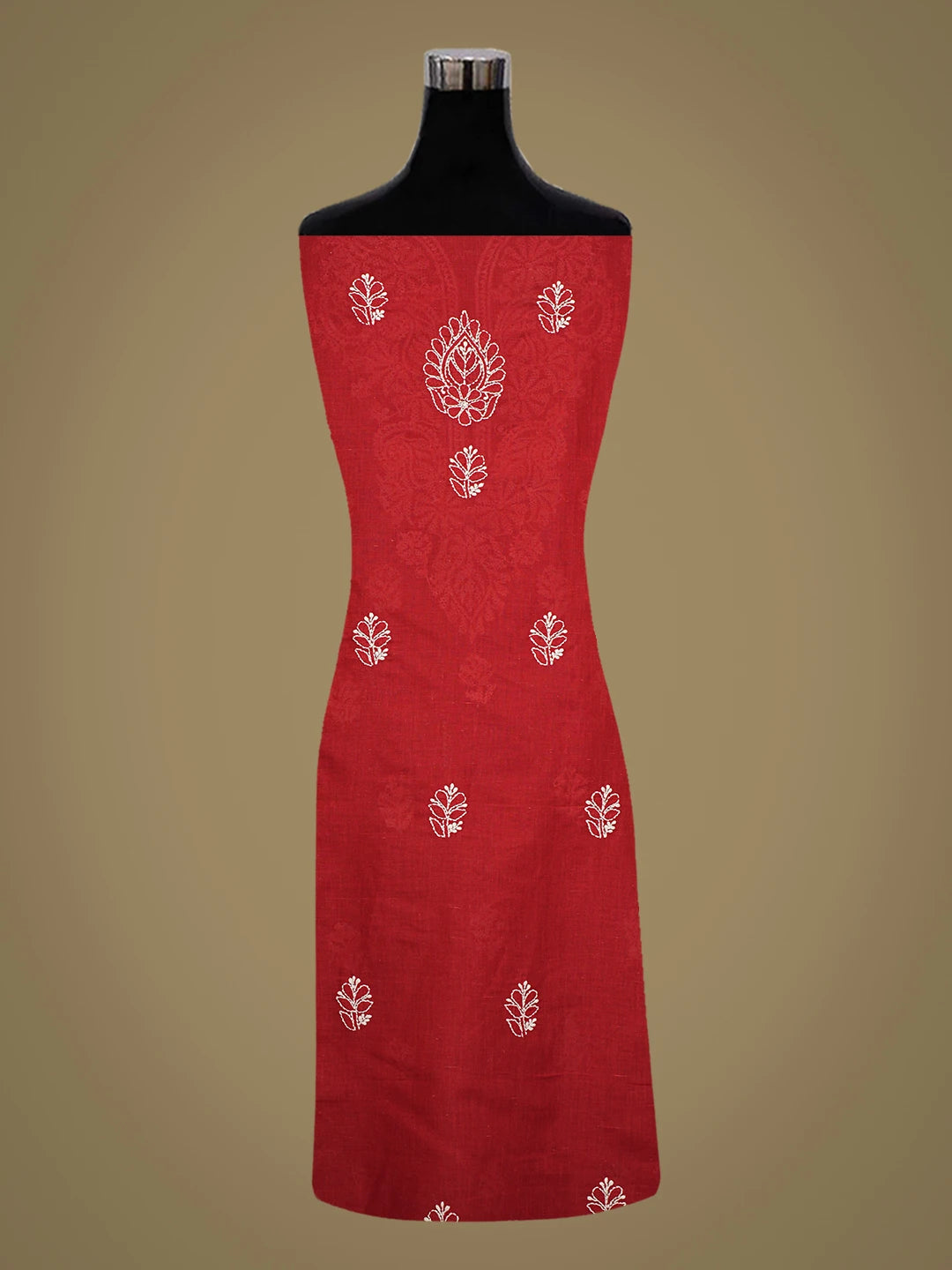 Ada Hand Embroidered Maroon Cotton Lucknowi Chikankari Unstitched Kurta Piece 01A759458
