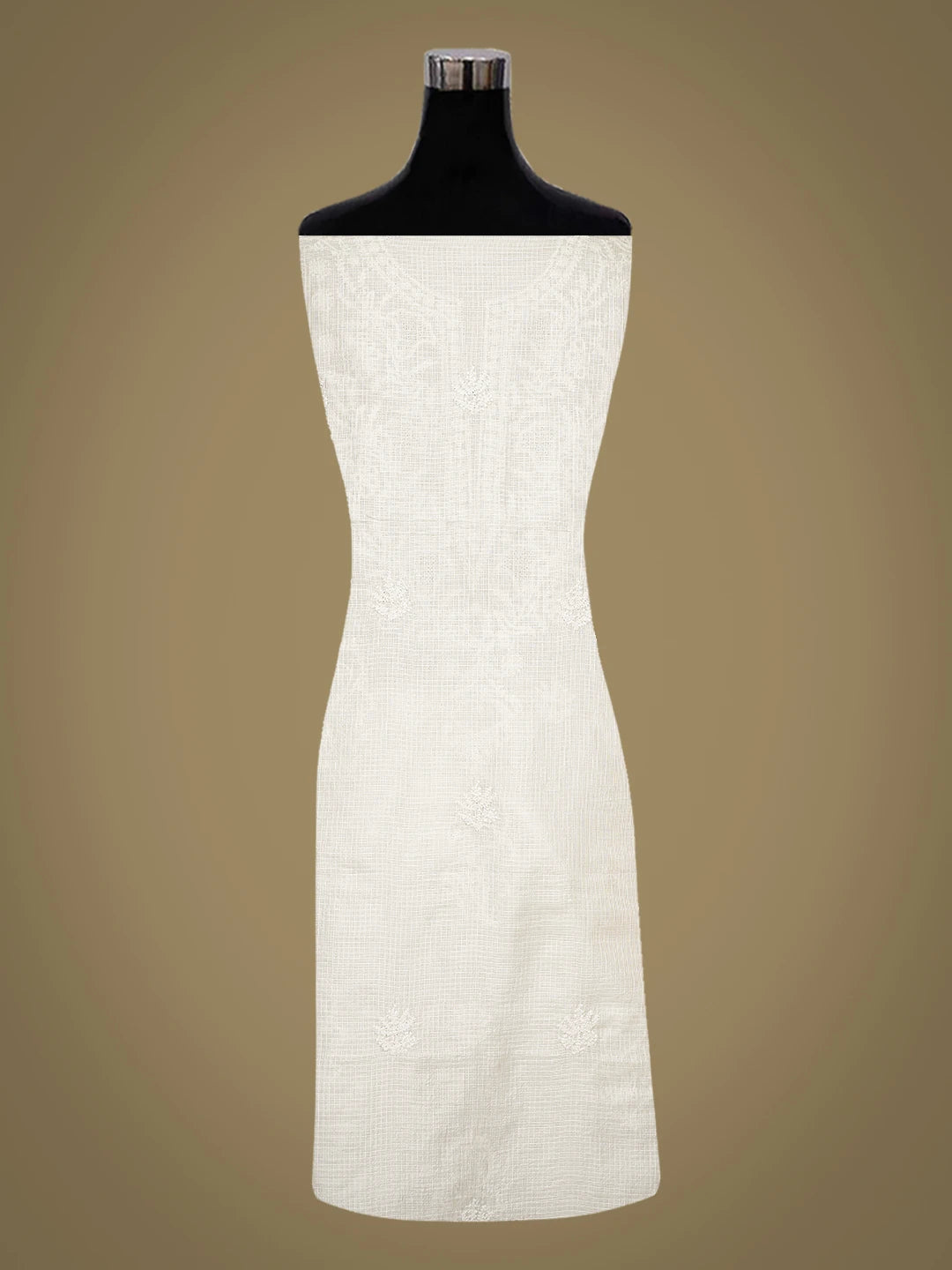 Ada Hand Embroidered Powder White Silk Lucknowi Chikankari Unstitched Kurta Piece 01A525388