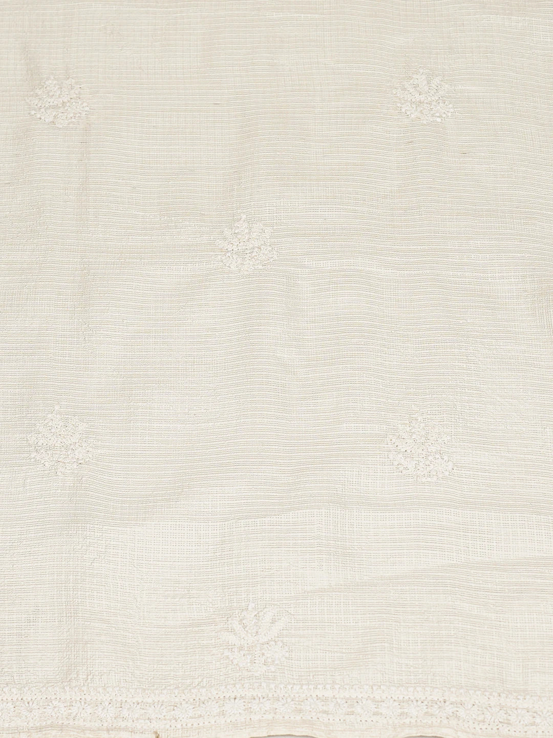 Ada Hand Embroidered Powder White Silk Lucknowi Chikankari Unstitched Kurta Piece 01A525388