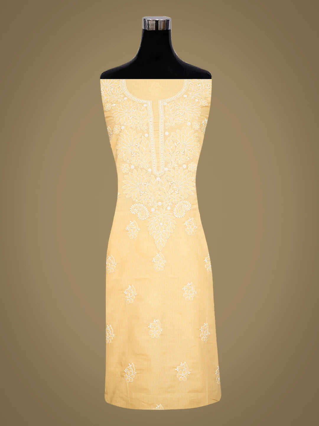Ada Hand Embroidered Biscuit Yellow Cotton Lucknowi Chikankari Unstitched Kurta Piece 01A759461