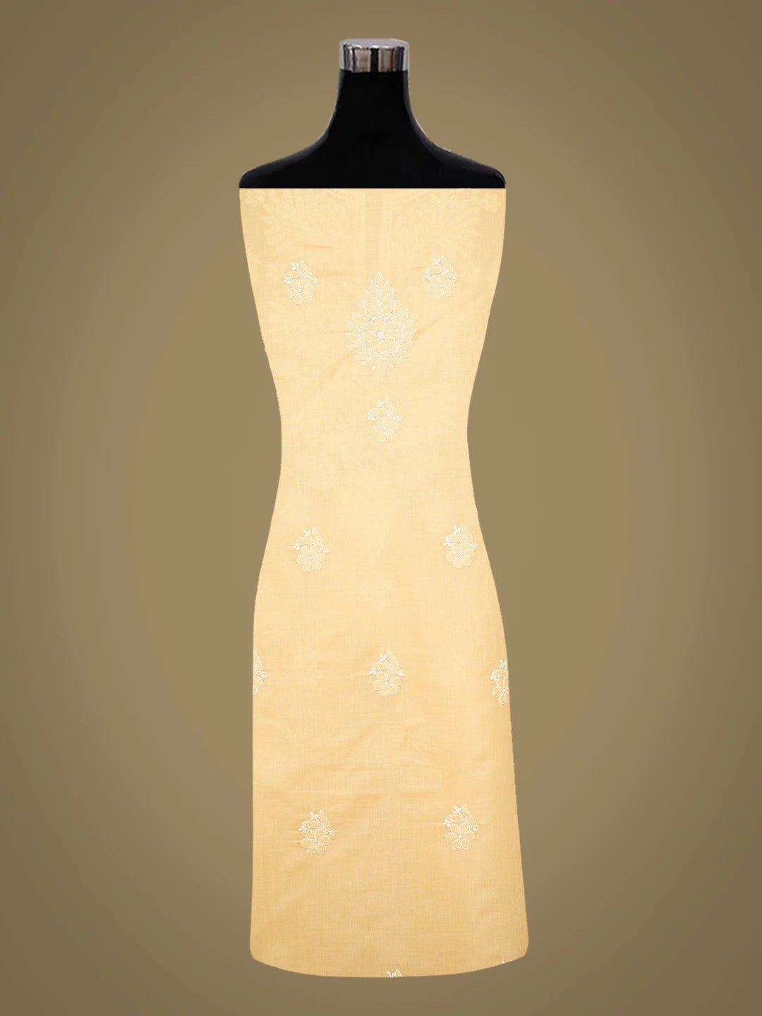 Ada Hand Embroidered Biscuit Yellow Cotton Lucknowi Chikankari Unstitched Kurta Piece 01A759461