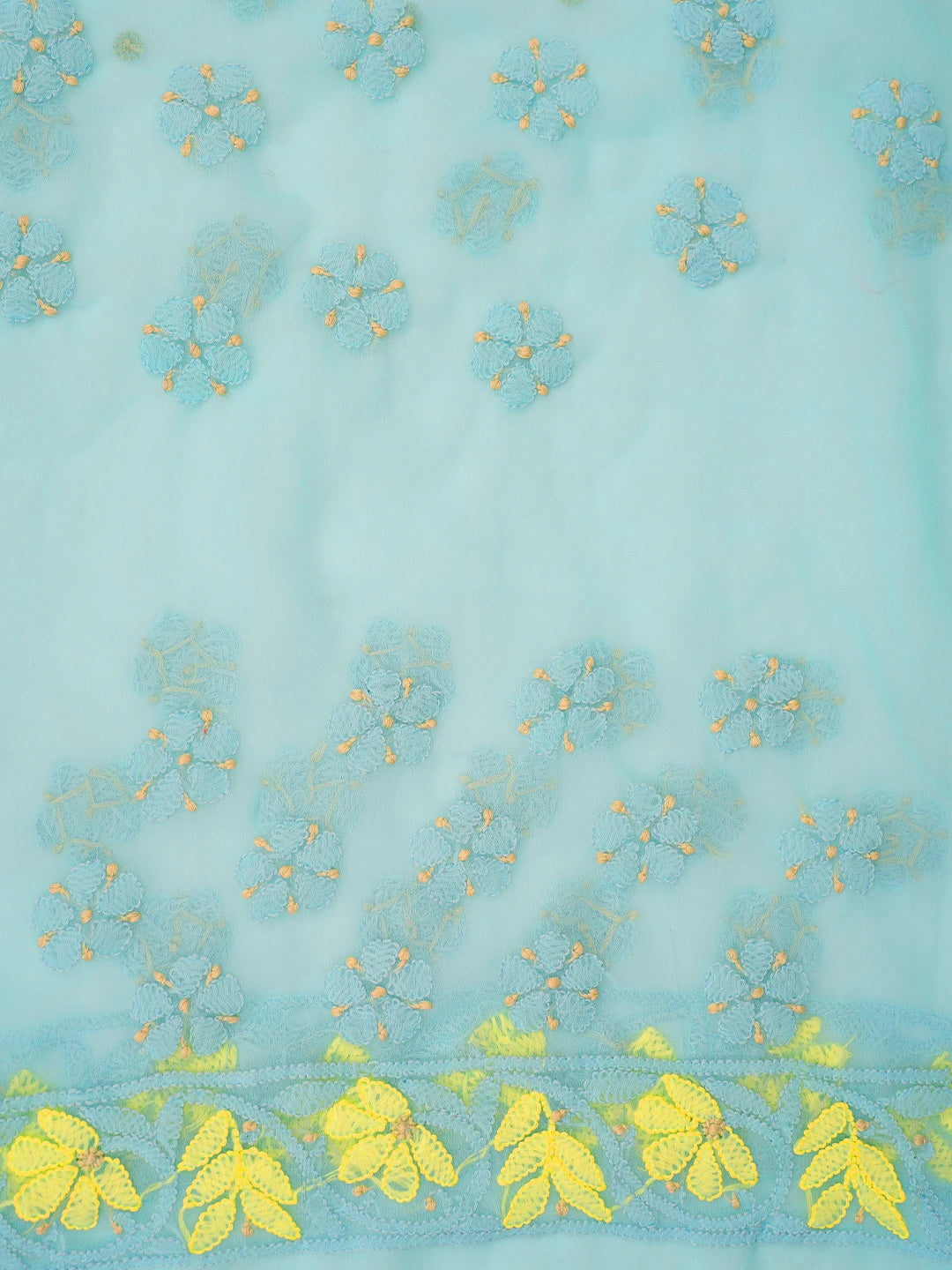 Ada Hand Embroidered Blue Georgette Lucknowi Chikankari Saree and Blouse 01A748603