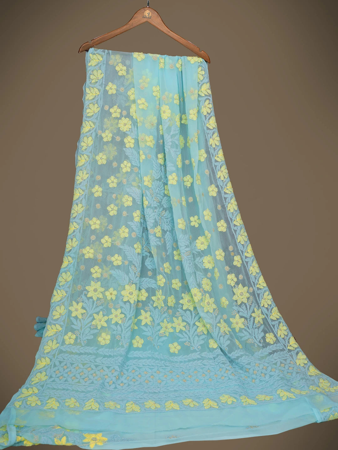 Ada Hand Embroidered Blue Georgette Lucknowi Chikankari Saree and Blouse 01A748603