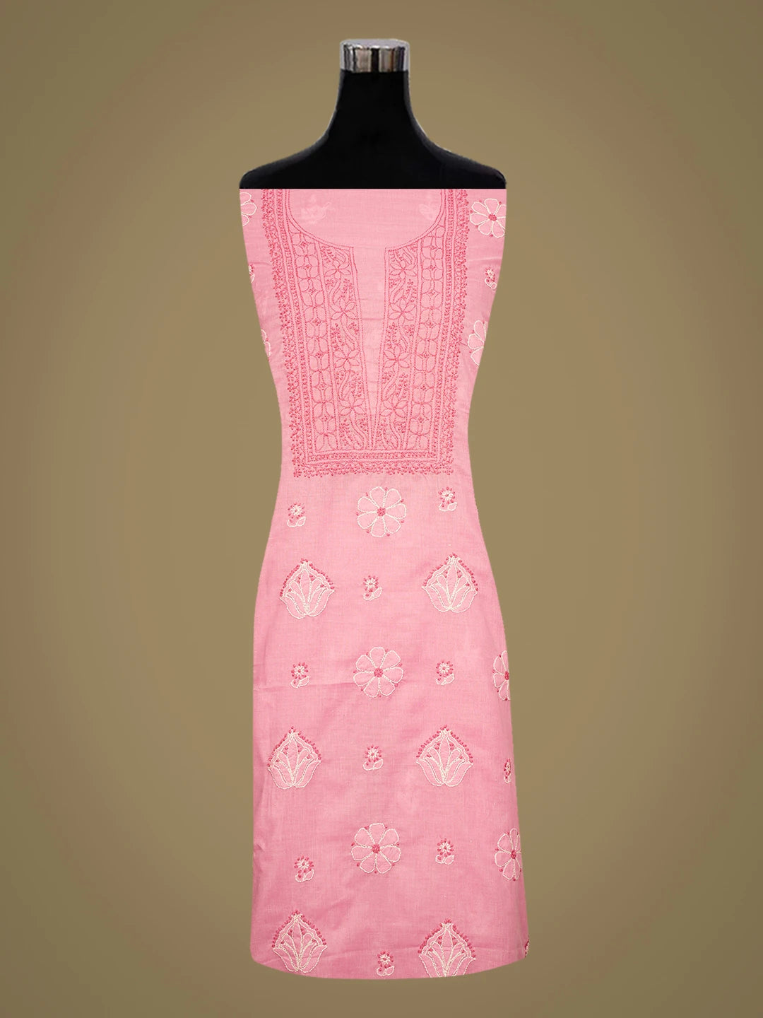 Ada Hand Embroidered Pink Cotton Lucknowi Chikankari Unstitched Kurta Piece 01A735413