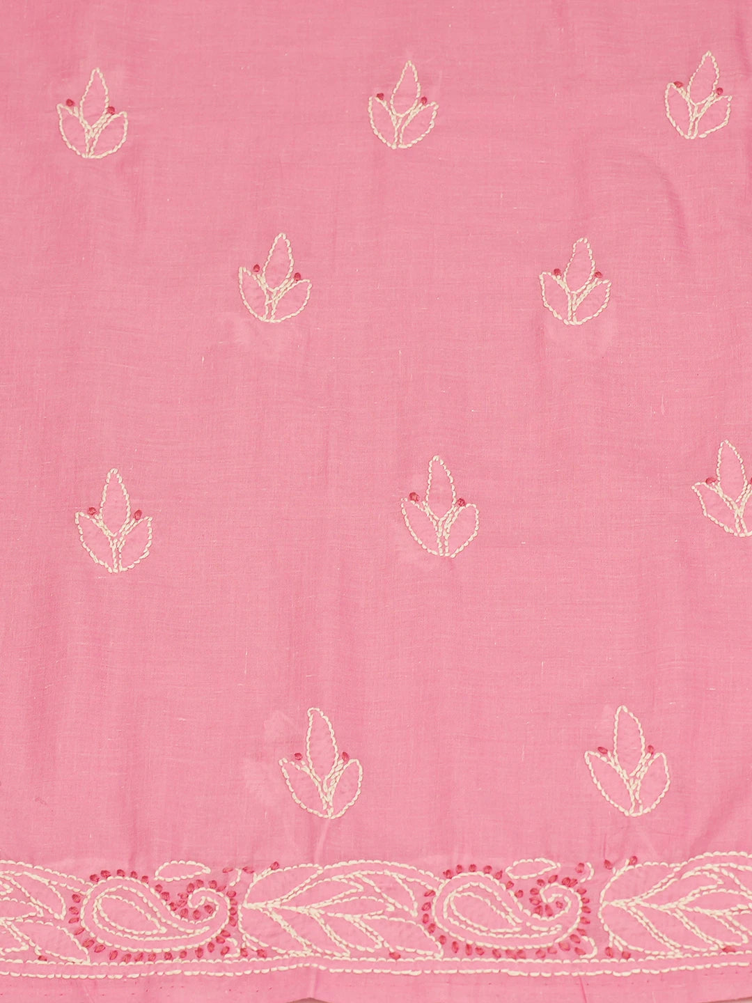Ada Hand Embroidered Pink Cotton Lucknowi Chikankari Unstitched Kurta Piece 01A735413