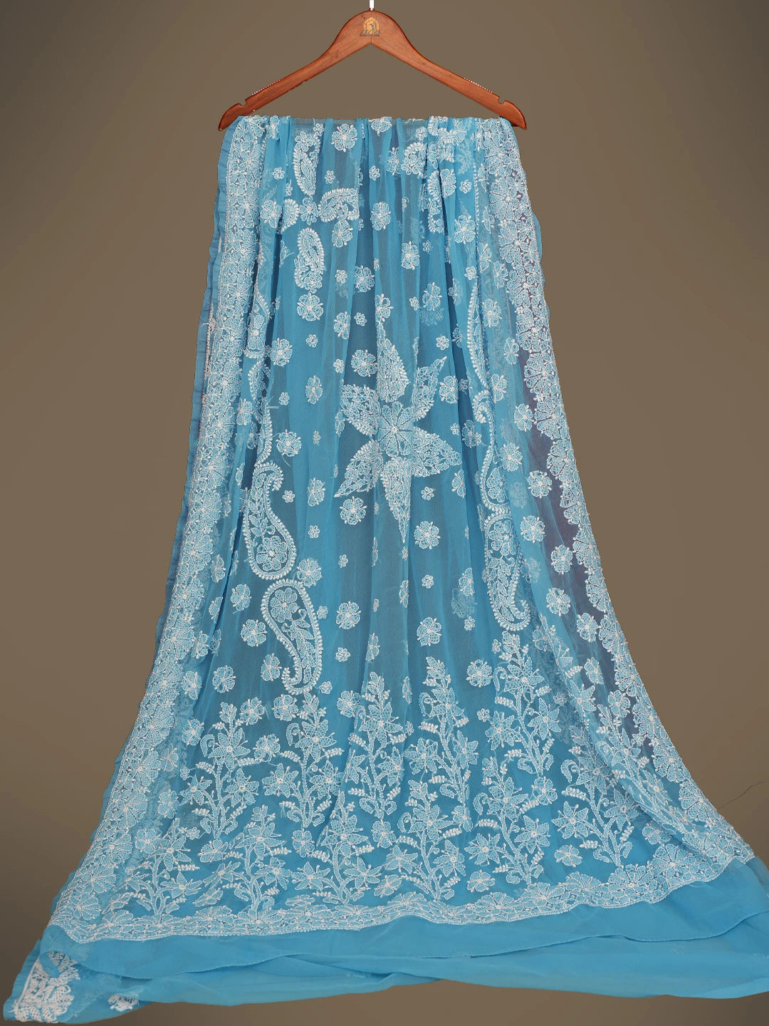 Ada Hand Embroidered Blue Georgette Lucknowi Chikankari Saree and Blouse 01A731617