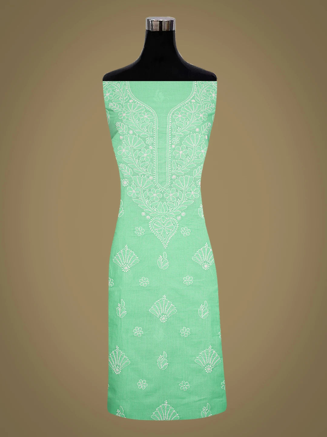 Ada Hand Embroidered Sea Green Cotton Lucknowi Chikankari Unstitched Kurta Piece 01A704028