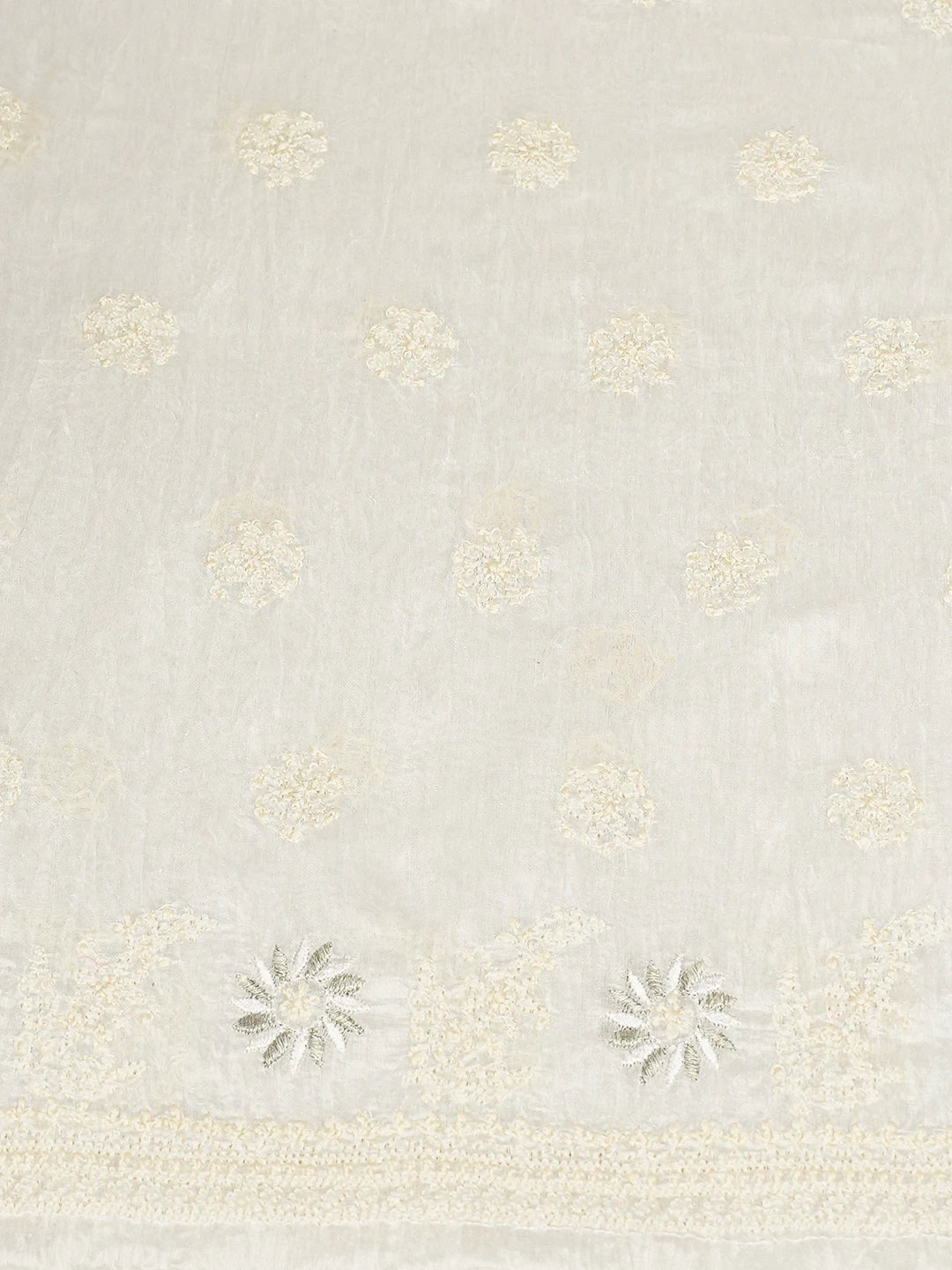 Ada Hand Embroidered White Chanderi Lucknowi Chikankari Unstitched Kurta Piece With Zari Work 01A192931