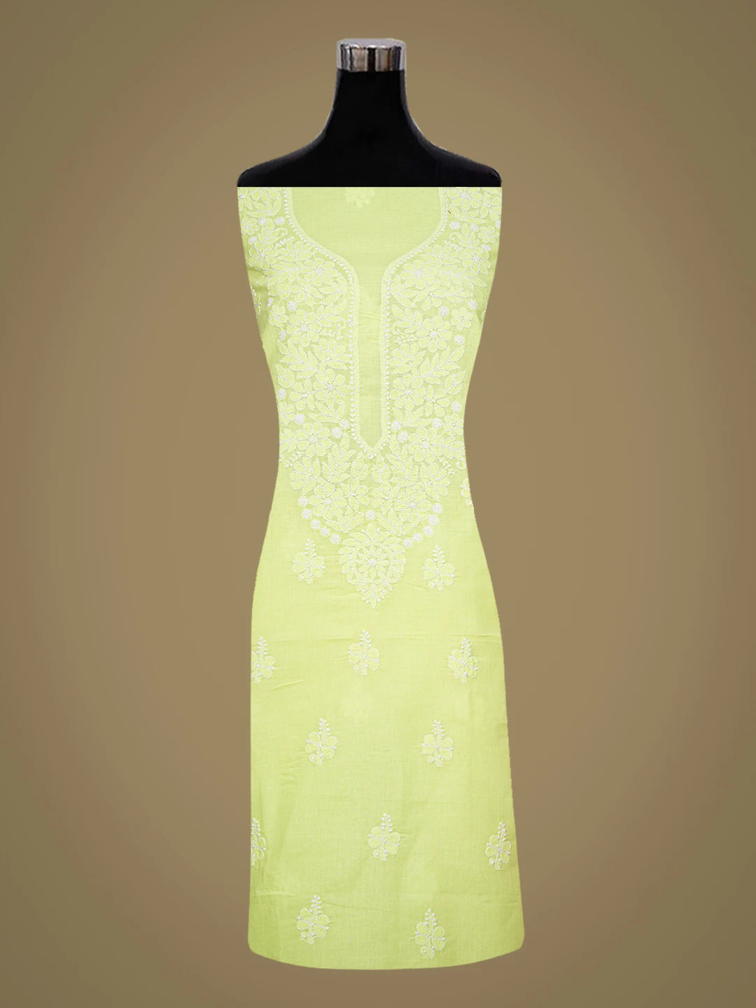 Ada Hand Embroidered Fluorescent Yellow Cotton Lucknowi Chikankari Unstitched Kurta Piece 01A724774